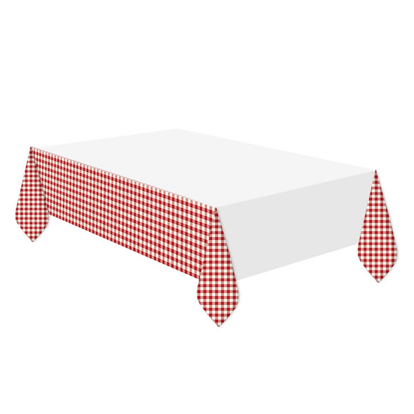 Asztalterítő, piros kockás, 2,13m x 1,37m