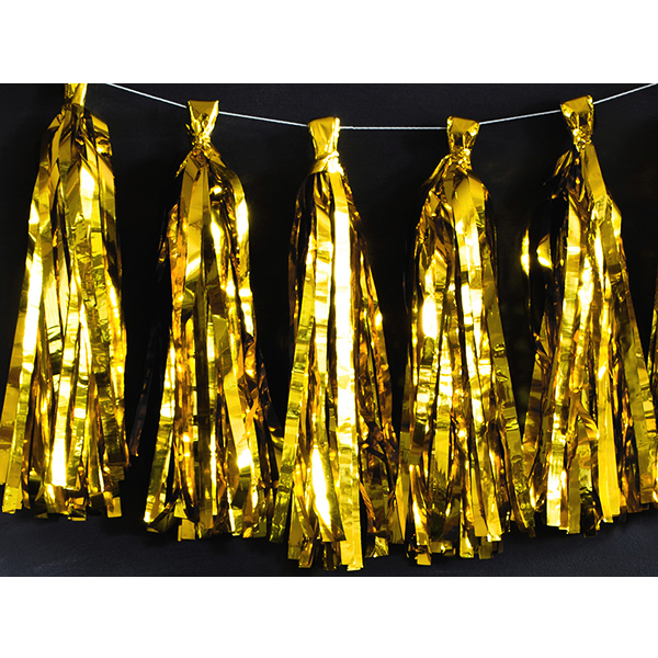 Girland bojtokkal, arany, 1,5 m, 12db