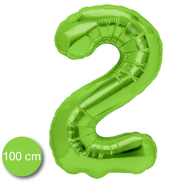 2. szám, fólia lufi, 100 cm,  zöld