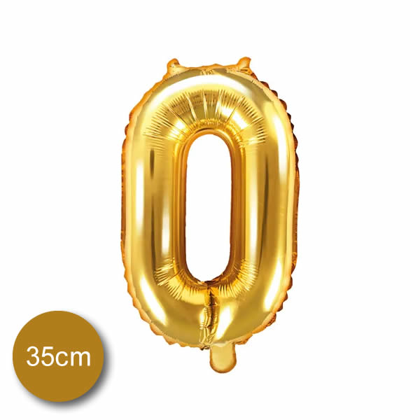 0. szám, fólia lufi, 35 cm, arany