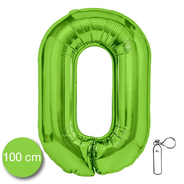 0. szám, fólia lufi, 100 cm,  zöld