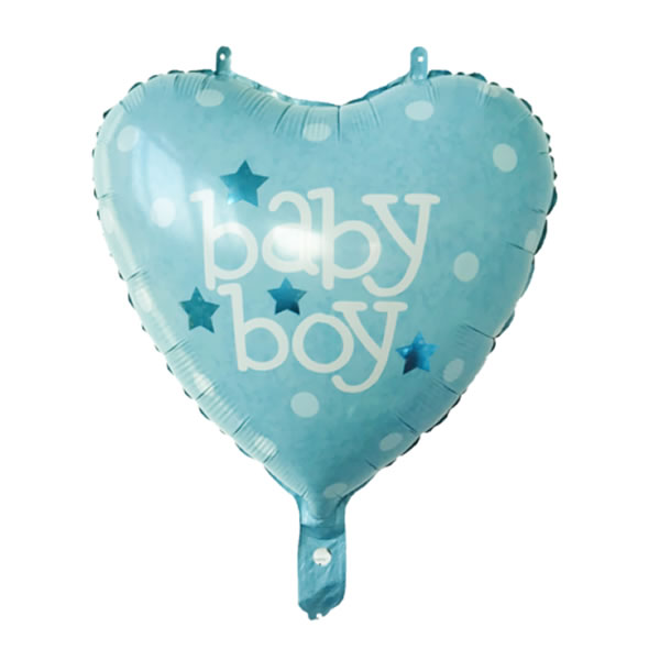 Baby Boy, világos kék szív, fólia lufi, 45 cm, csomagolt