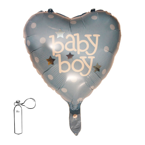 Baby Boy, világos kék szív, fólia lufi, 45 cm, csomagolt