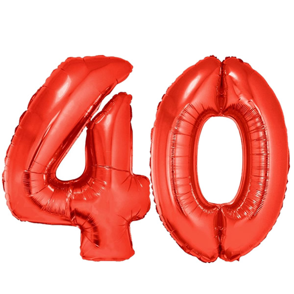 40-es piros szám fólia lufi