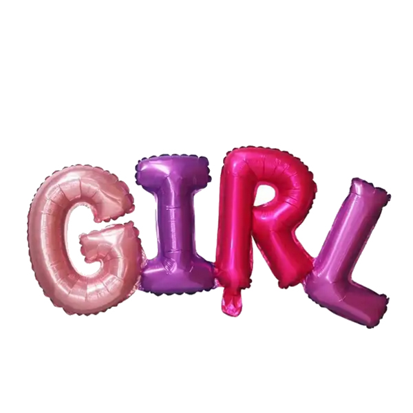 Fólia lufi, GIRL felirat, lányos színekkel, 43 X 108 cm