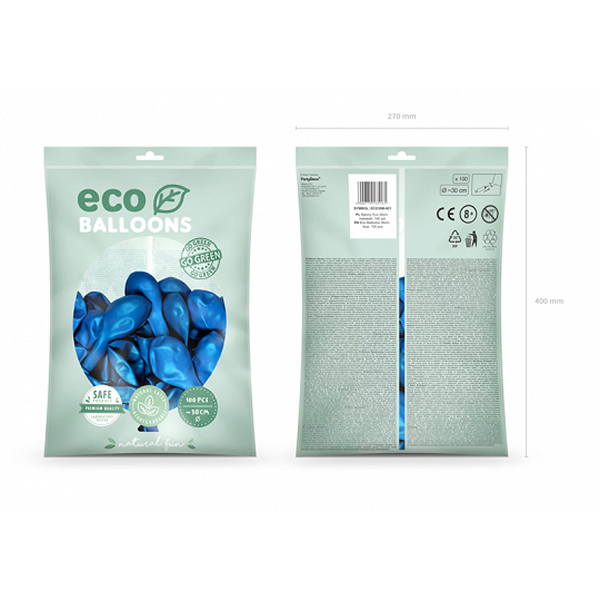 Eco lufi, latex, metál kék, d30, 100 db