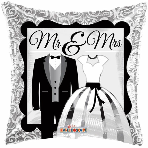 Esküvői Mr & Mrs, fólia lufi, 45 cm,  párna alakú