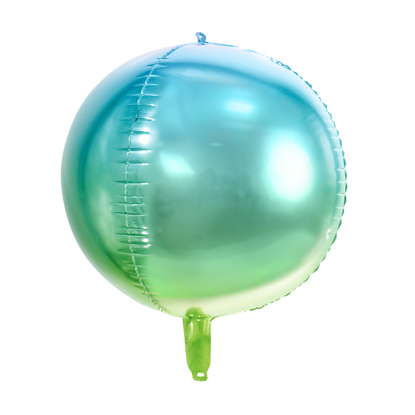 Ombre gömb metál fólia lufi, kék és zöld, 35cm