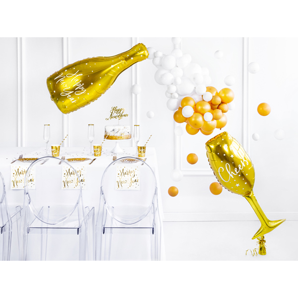 Szilveszteri - Fólia Lufi, pezsgős üveg, arany, 32X82cm
