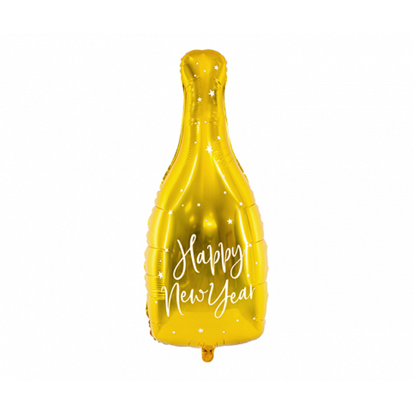 Szilveszteri - Fólia Lufi, pezsgős üveg, arany, 32X82cm