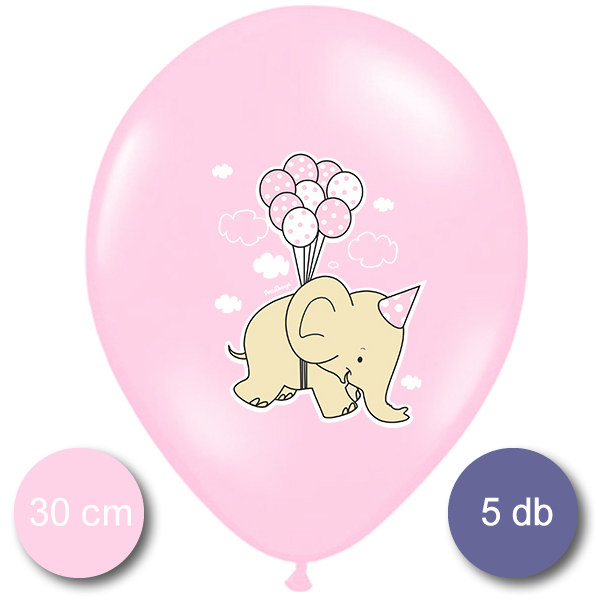 Bébi rózsaszín Lufi, elefántos és pöttyös a csomagban, 5 db/cs