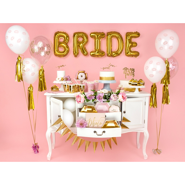 Bride to be latex lufi, átlátszó, pink felirat, 5 db/csomag