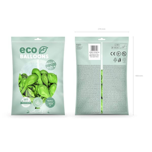Eco lufi, latex, metál alma zöld, d30, 100 db