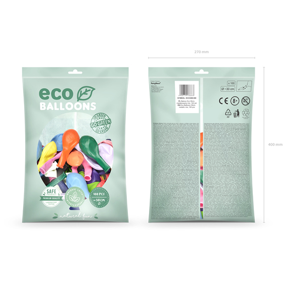 Eco lufi, latex, metál vegyes színek, d30 100 db