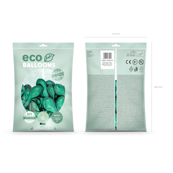Eco metál lufi, latex, sötét menta zöld, d30, 100 db