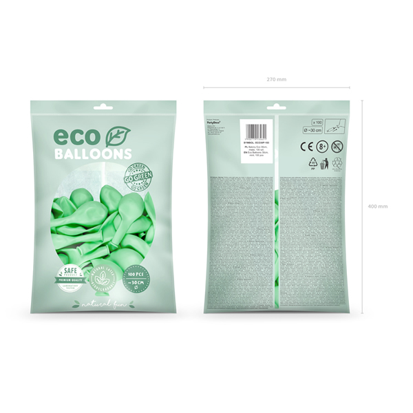 ECO lufi, latex, 30cm 100 db, menta zöld