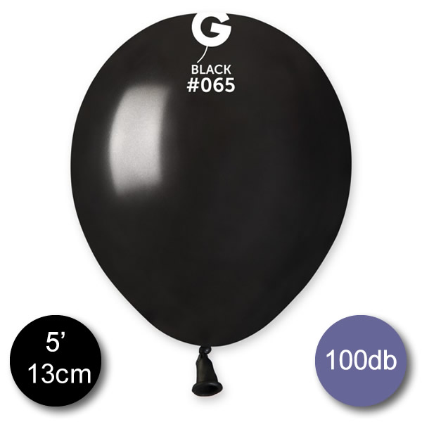 Lufi (metál) fekete, 13cm, gömb, 100 db/cs
