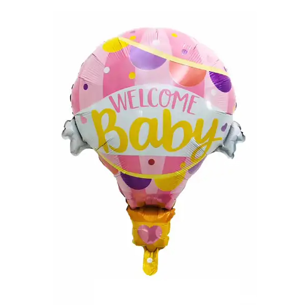 Fólia lufi, Welcome Baby léghajó, rózsaszín, 62x79 cm