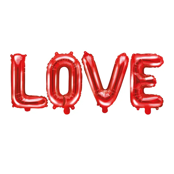 LOVE felirat, fólia lufi, 140 X 35cm, piros