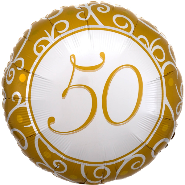 50. évfordulós fólia lufi, arany-fehér