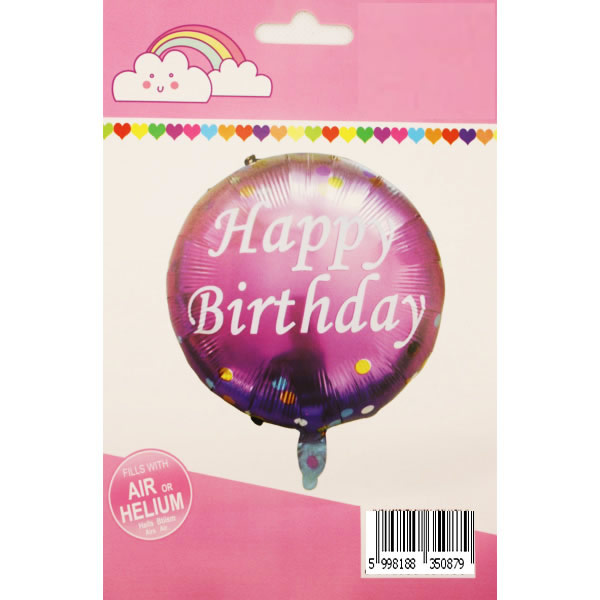 Happy Birthday, pink, pöttyökkel, fólia lufi, 18