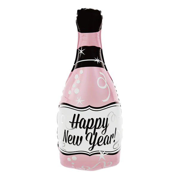 Szilveszteri - Fólia Lufi, pezsgős üveg, rózsaszín