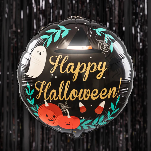 Happy Halloween gömb alakú fólia léggömb, fekete,  45 cm