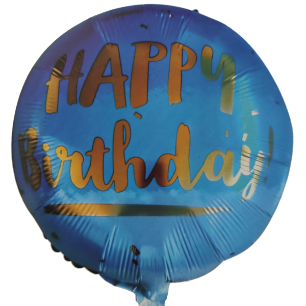 Happy Birthday, kék, arany konfettis, fólia lufi, 18