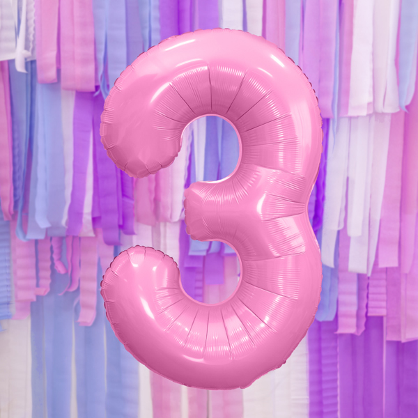 Fólia lufi, 3. születésnapra, rózsaszín, 86 cm