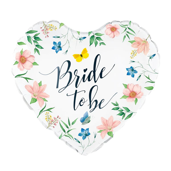 Bride to be, szív alakú fólia lufi, virágos, 45 cm