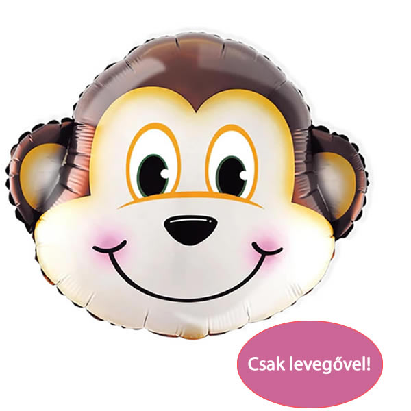 Mosolygó majom fej, fólia lufi, 33x24 cm