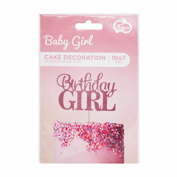 Torta papír dekoráció,  Birthday Girl, 10 x 7 cm