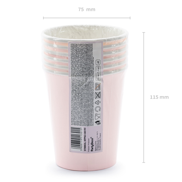 Party pohár, púder pink, happy b'day felirattal, 6 db, 220 ml