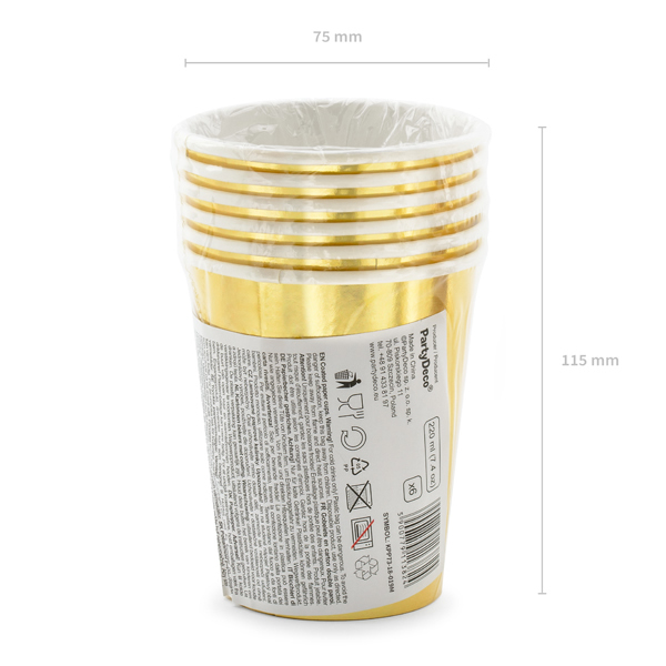 Party pohár, 50-es számmal, arany,  6db/cs, 220 ml