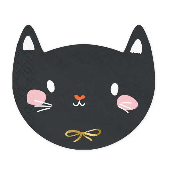 Szalvéta,fekete  cica fej, 15 x 13 cm