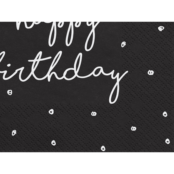 Fekete szalvéta, happy birthday, 20 db, 33x33 cm