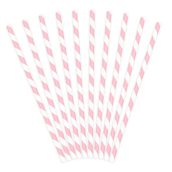 Szívószál papírból, light-pink, csíkos 19,5cm