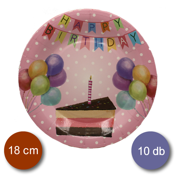 Papír tányér, rózsaszín, torta szeletes, 10 db/cs