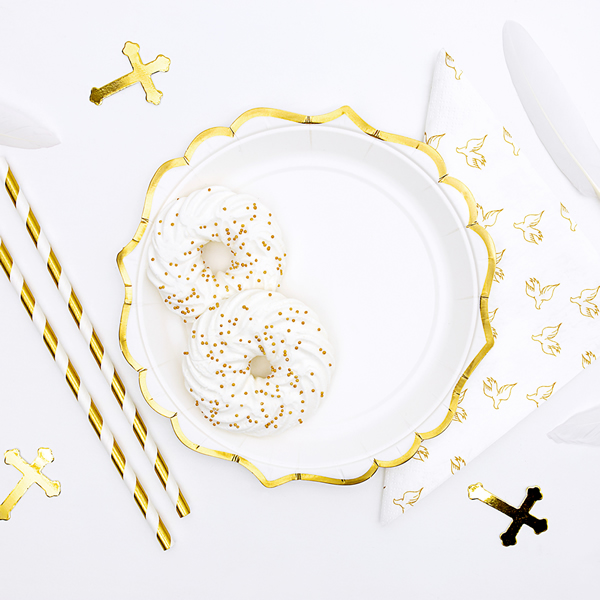 Papír tányér, fehér, arany szegéllyel, 18.5 cm