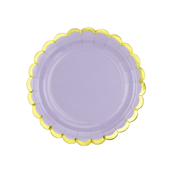 Papír tányér, világos lila, arany szegéllyel, 18 cm