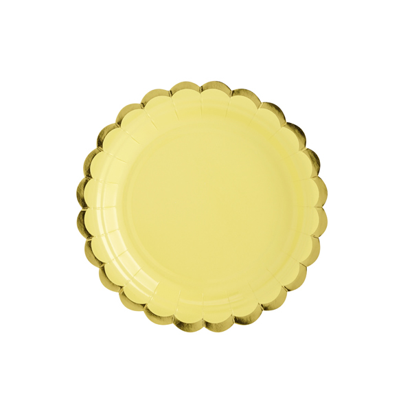 Papír tányér, világos sárga, arany szegéllyel, 18 cm