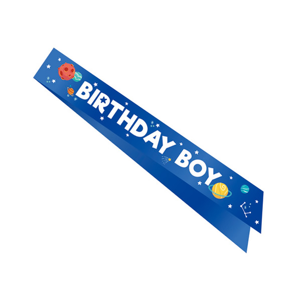 Vállszalag, kék, Birthday boy felirattal, 10 X 150 cm