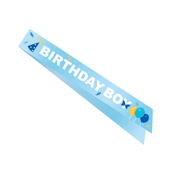 Vállszalag, ég kék, Birthday boy felirattal, 10 X 150 cm