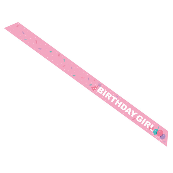 Vállszalag, pink, Birthday girl felirattal, 10 X 150 cm
