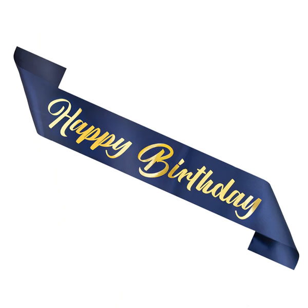 Vállszalag, sötét kék, Happy Birthday felirattal, 10 X 160 cm