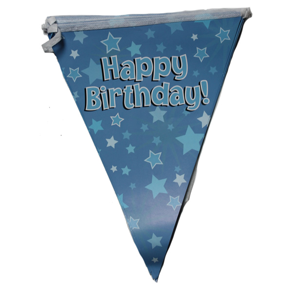 Party zászló, Happy birthday, kék, csillagos